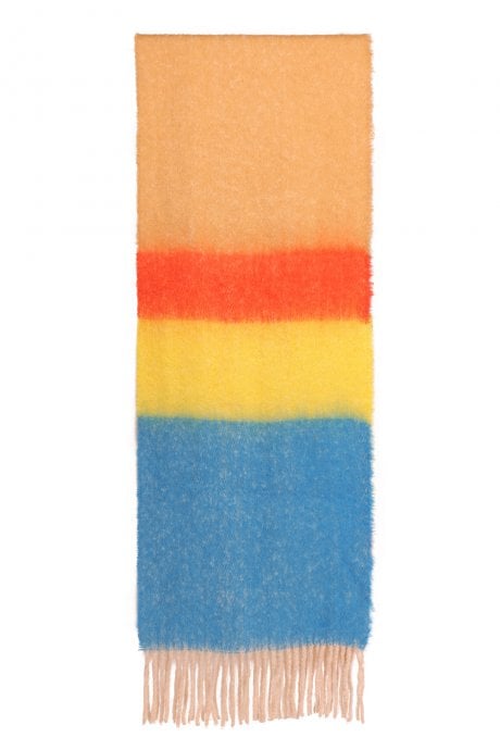 JAYLEY Cashmere Oversized Striped Scarf In Yellow And Blue