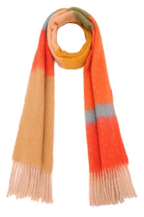 JAYLEY Cashmere Oversized Striped Scarf in Yellow and Orange