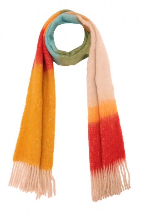 JAYLEY Cashmere Oversized Striped Scarf in Yellow and Blue