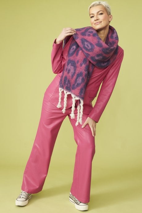 JAYLEY Cashmere Pink And Purple Animal Print Oversized Scarf