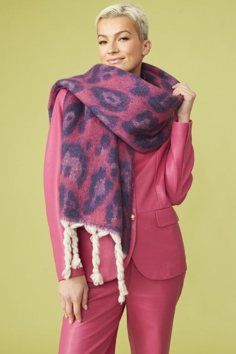 JAYLEY Cashmere Pink And Purple Animal Print Oversized Scarf