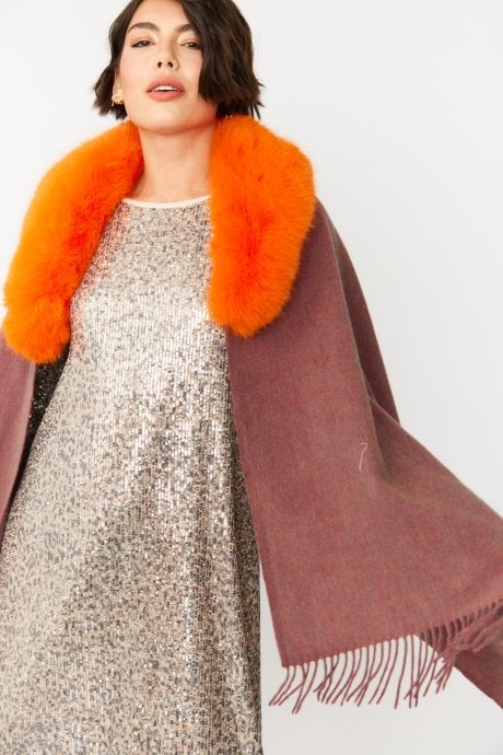 JAYLEY Cashmere Wrap with Faux Fur Trim and Tassels