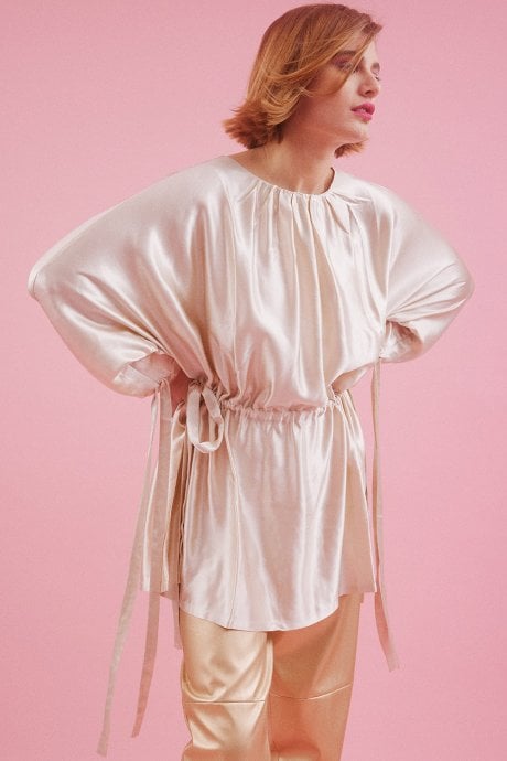 JAYLEY Champaign Silk Blend Top With Tie Waist Detail