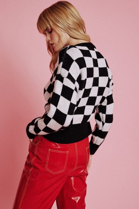 JAYLEY Check Black And White Cashmere Jumper