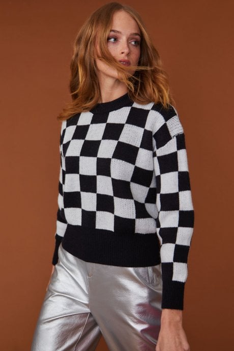 JAYLEY Check Black And White Cashmere Jumper