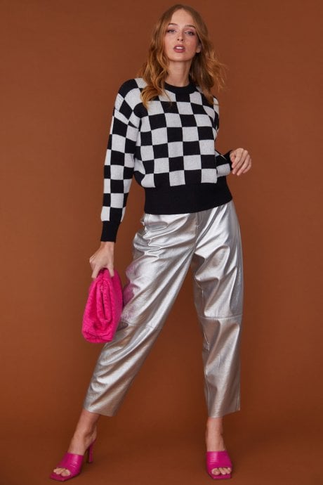 JAYLEY Check Black And White Cashmere Jumper