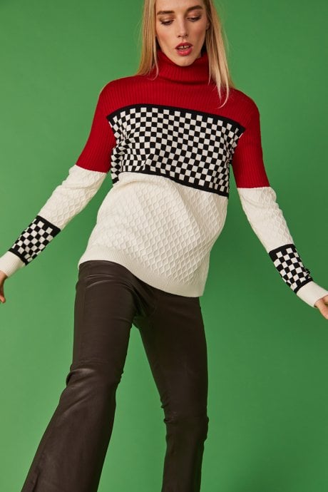 JAYLEY Check Black And White Cashmere Jumper