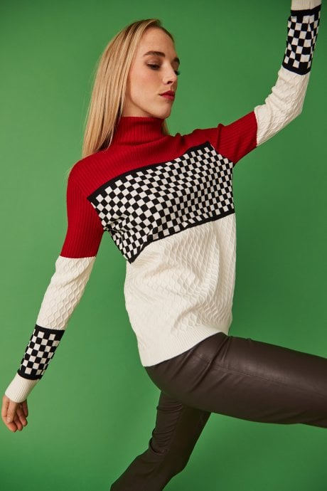 JAYLEY Check Black And White Cashmere Jumper