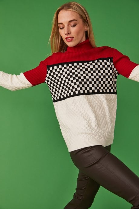 JAYLEY Check Black And White Cashmere Jumper