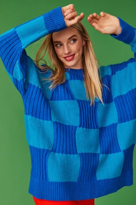 JAYLEY Check Cashmere Jumper In Blue