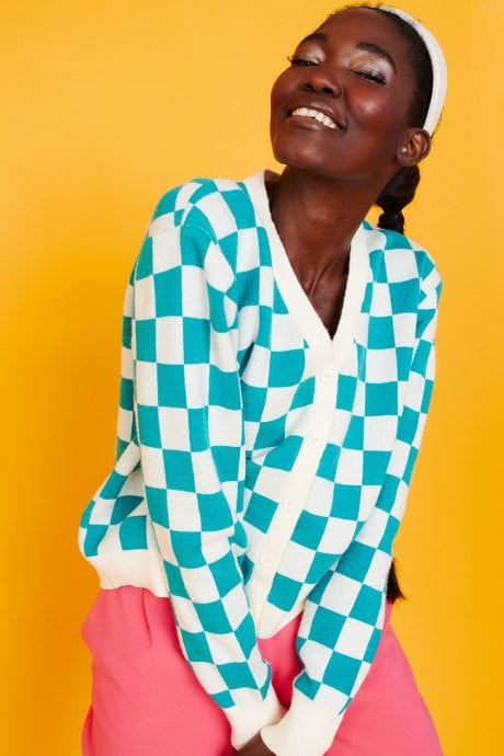 JAYLEY Check Green And White Cashmere Cardigan