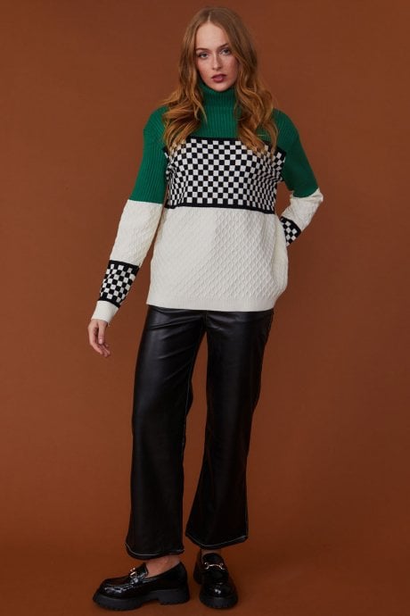 JAYLEY Check Green And White Cashmere Jumper