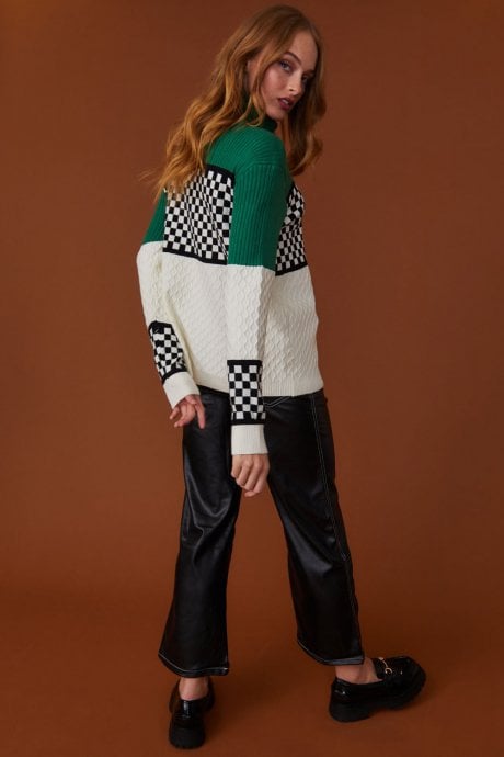 JAYLEY Check Green And White Cashmere Jumper