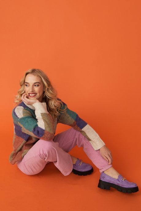 JAYLEY Check Print Cashmere and Banana Peel Jumper