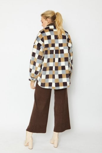 JAYLEY Checkered Faux Fur Oversize Coat