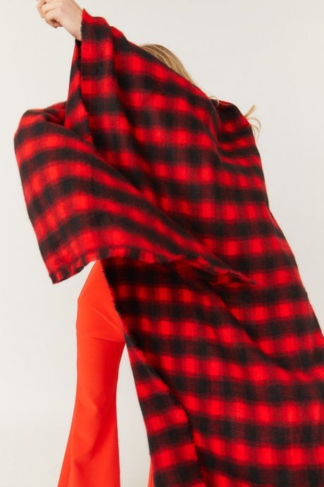 JAYLEY Checkered Red And White Cashmere Scarf