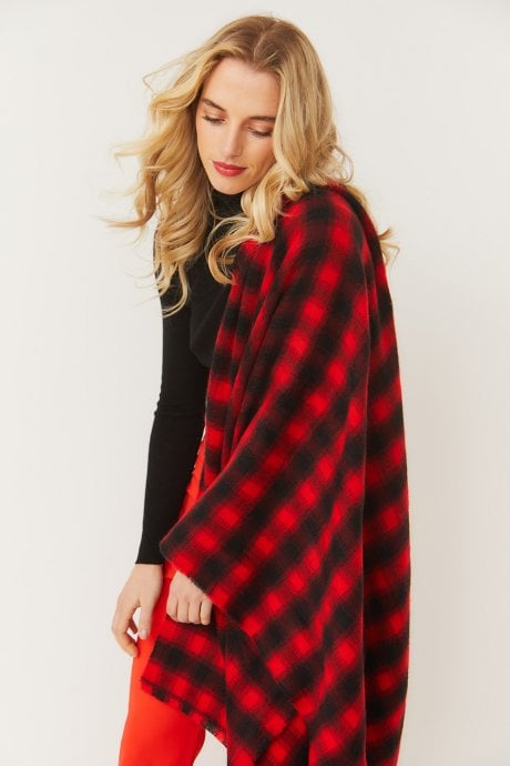 JAYLEY Checkered Red And White Cashmere Scarf