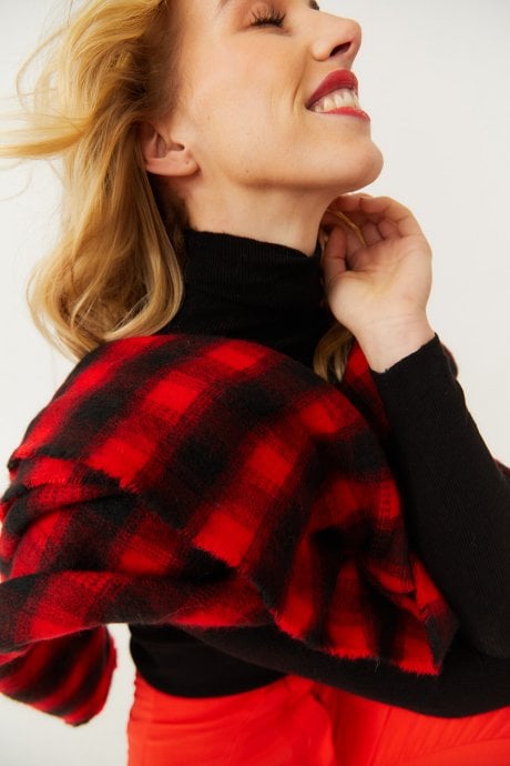 JAYLEY Checkered Red And White Cashmere Scarf