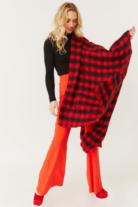 JAYLEY Checkered Red and White Cashmere Scarf