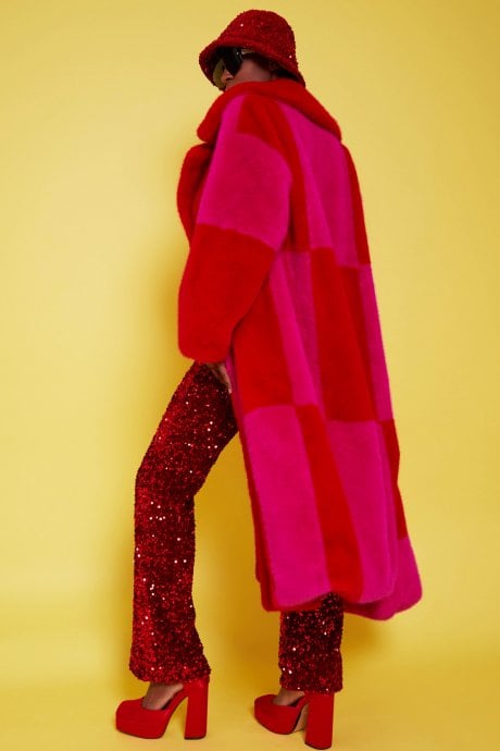 JAYLEY Checkered Two Tone Pink Checkered Coat