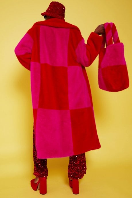 JAYLEY Checkered Two Tone Pink Checkered Coat