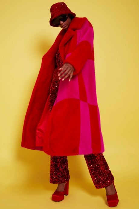 JAYLEY Checkered Two Tone Pink Checkered Coat