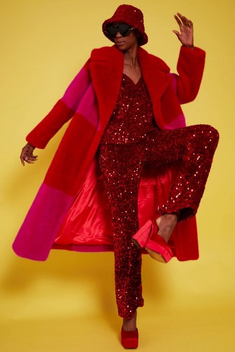 JAYLEY Checkered Two Tone Pink Checkered Coat