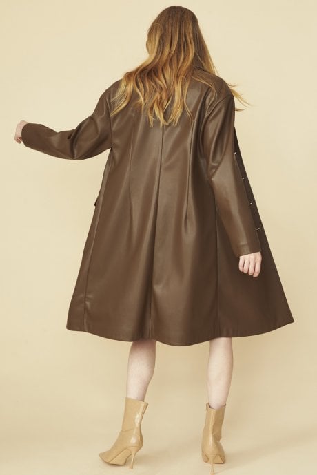 JAYLEY Chocolate Brown Eco Leather Trench Coat