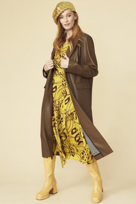 JAYLEY Chocolate Brown Eco Leather Trench Coat