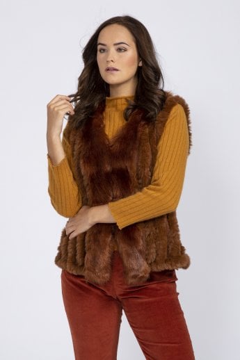 JAYLEY Chocolate Cashmere Blend Faux Fur Gilet | Waistcoat