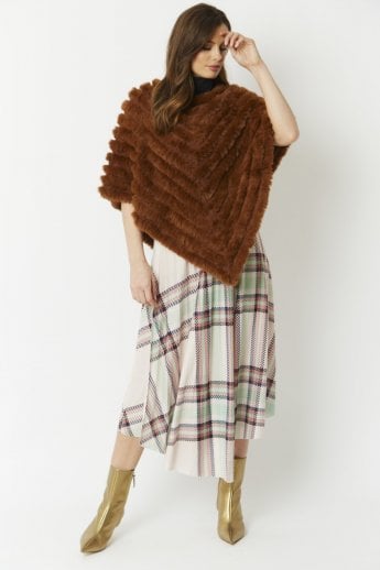 JAYLEY Chocolate Cashmere Blend Faux Fur Poncho