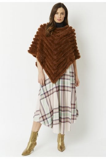 JAYLEY Chocolate Cashmere Blend Faux Fur Poncho