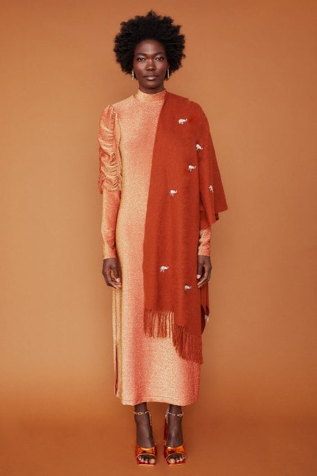 JAYLEY Chocolate Cashmere Blend Wrap with Elephant Embroidery