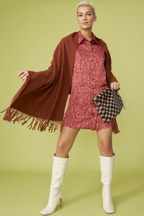 JAYLEY Chocolate Cashmere Blend Wrap With Love Heart Embroidery