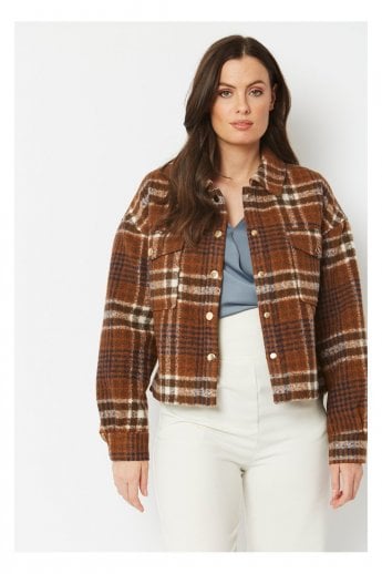 JAYLEY Chocolate Cropped Cashmere Blend Check Jacket
