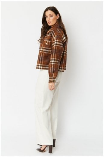 JAYLEY Chocolate Cropped Cashmere Blend Check Jacket