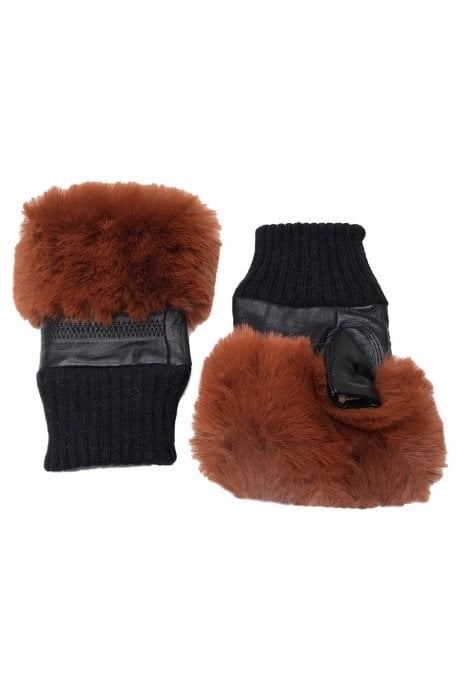 JAYLEY Chocolate Faux Fur Fingerless Gloves