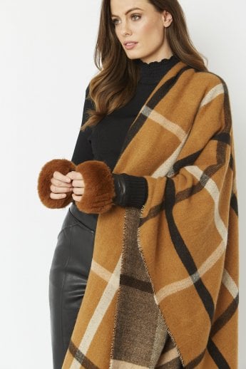 JAYLEY Chocolate Faux Fur Fingerless Gloves