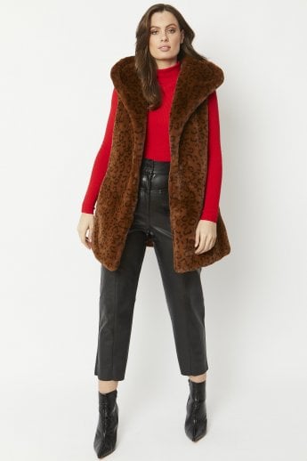 JAYLEY Chocolate Faux Fur Hooded Gilet | Waistcoat