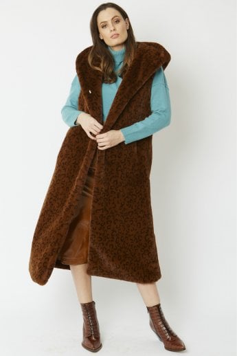 JAYLEY Chocolate Faux Fur Hooded Gilet | Waistcoat