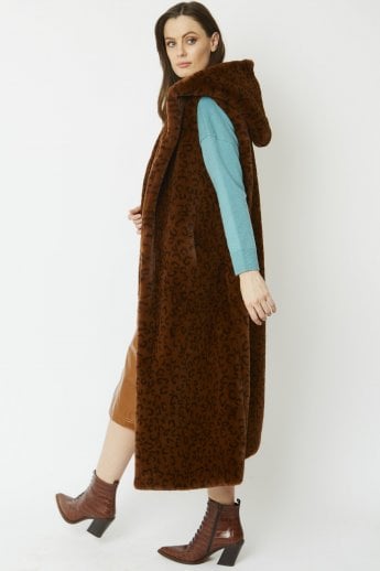 JAYLEY Chocolate Faux Fur Hooded Gilet | Waistcoat