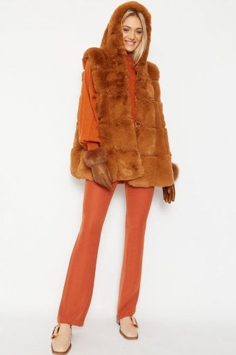 JAYLEY Chocolate Faux Fur Long Hooded Gilet | Waistcoat