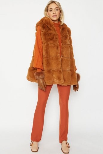 JAYLEY Chocolate Faux Fur Long Hooded Gilet | Waistcoat