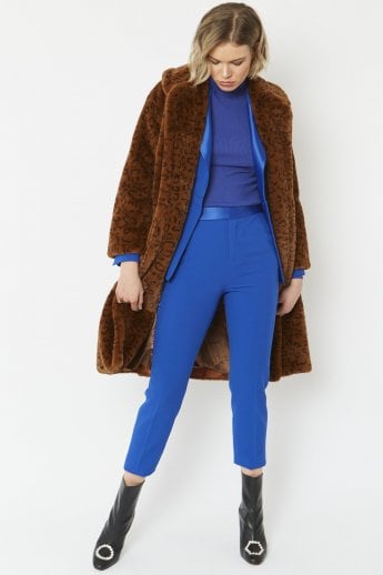 JAYLEY Chocolate Faux Fur Midi Shaved Shearling Coat