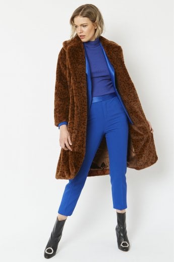 JAYLEY Chocolate Faux Fur Midi Shaved Shearling Coat