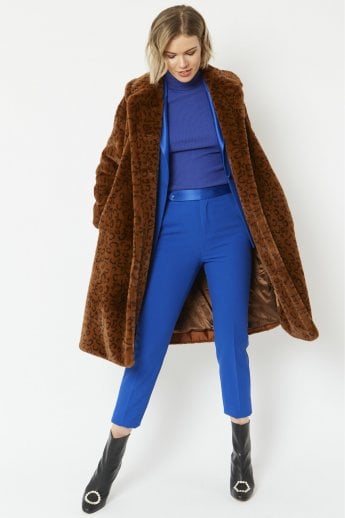 JAYLEY Chocolate Faux Fur Midi Shaved Shearling Coat