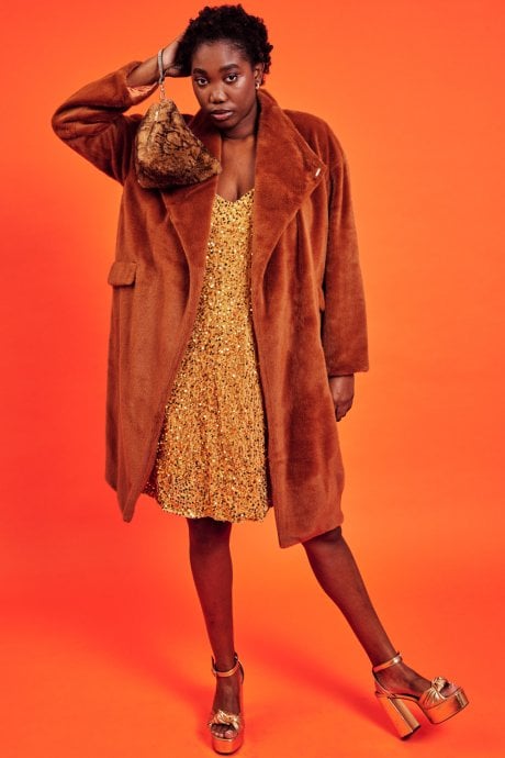 JAYLEY Chocolate Faux Fur Oversized Coat