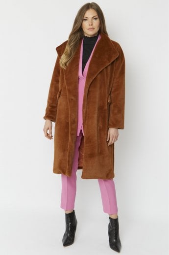 JAYLEY Chocolate Faux Fur Oversized Coat