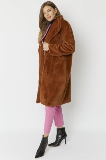 JAYLEY Chocolate Faux Fur Oversized Coat