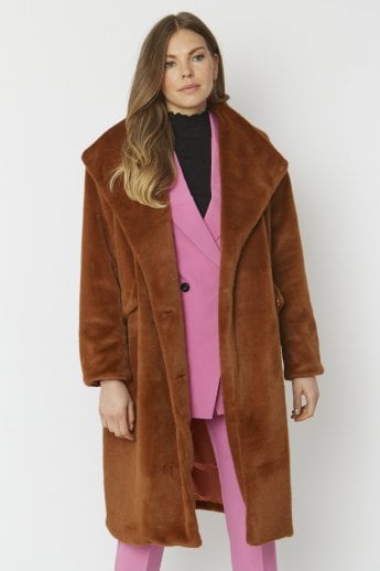 JAYLEY Chocolate Faux Fur Oversized Coat